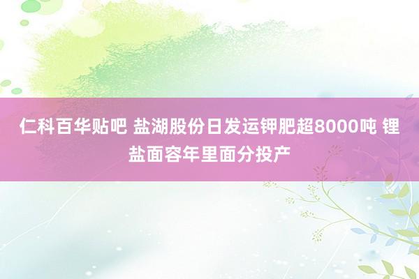 仁科百华贴吧 盐湖股份日发运钾肥超8000吨 锂盐面容年里面分投产